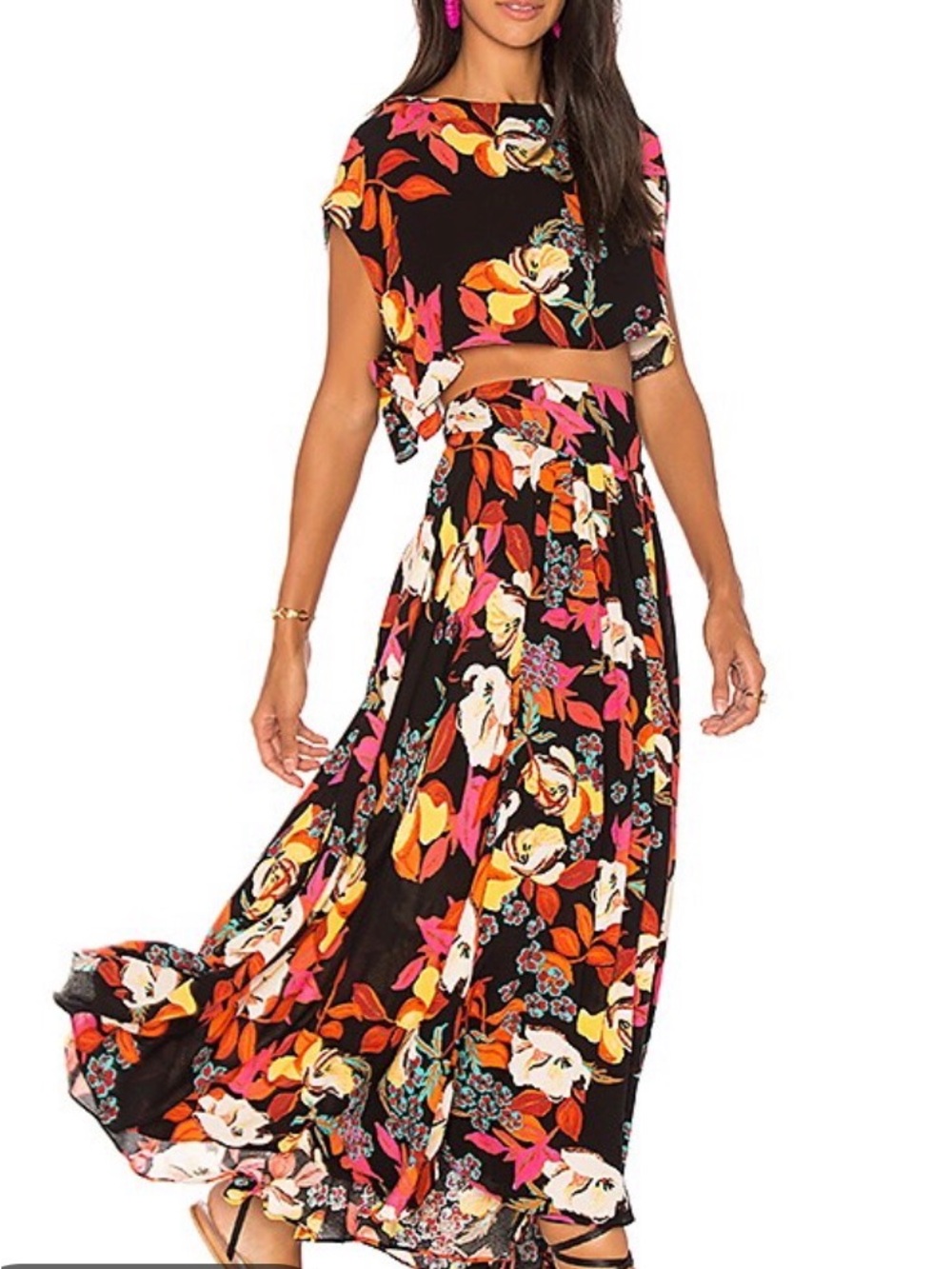 Free People Sundown Two-Piece Crop Top & Maxi Skirt Set small